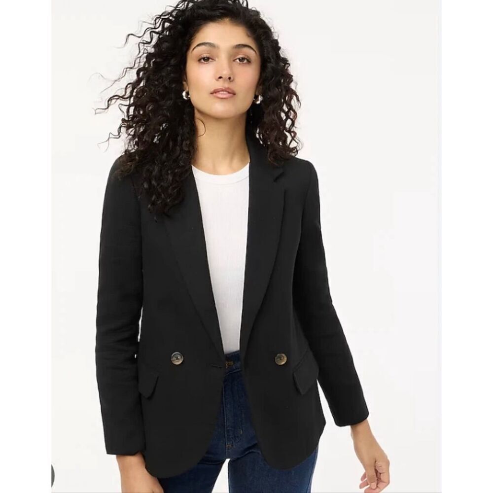 Womens J.Crew Cotton Blend Textured Black Blazer Suit Jacket - Sz 16 BY941